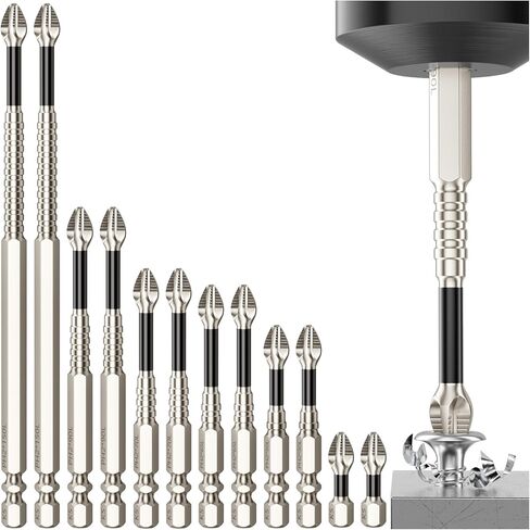 High Magnetic Screwdriver Drill Bit Set - 12Pcs K5 Impact Resistant Non Slip Bit - Magnetic Screwdriver Set - Screwdriver Bit Set - 25 50 65 70 90 150mm (12Pcs) in Kuwait