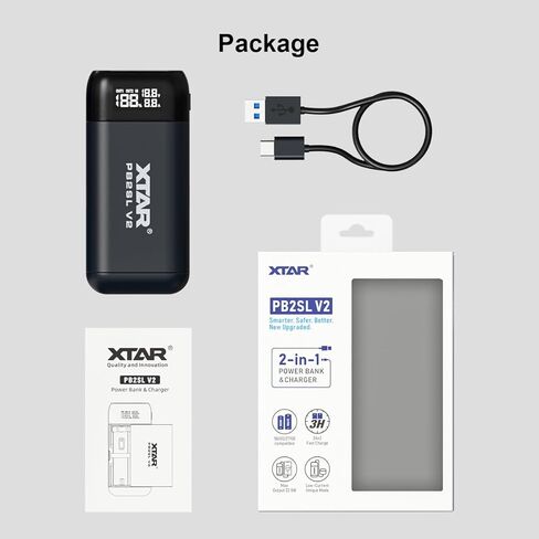 شاحن بطارية XTAR PB2SL V2 Universal 18650 18700 20700 21700 مع وظيفة الإخراج، يدعم QC3.0 PD3.0 Type C الشحن السريع in Kuwait
