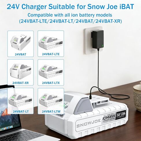 24VCHRG-QC iON+ Quick Charger Compatible with Snow Joe & Sun Joe 24V 24V iBAT24 and 24VBAT Lithium Ion Battery with All iON Battery Models iBAT24-LT, iBAT24-XR, 24VBAT-LTE, 24VBAT-XR AC Adapter in Kuwait