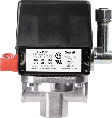 Z-D21136 مفتاح ضغط 4 منافذ 140-175 رطل لكل بوصة مربعة ثنائي القطب 120-240 فولت متوافق مع وحدات ضاغط الهواء بكابل Craftsman وDeVilbiss وPorter in Kuwait