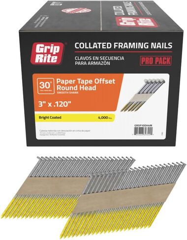 Grip-Rite 3 بوصة × 0.120 بوصة أظافر ساق ناعمة لامعة 30 درجة (4000 لكل عبوة) in Kuwait
