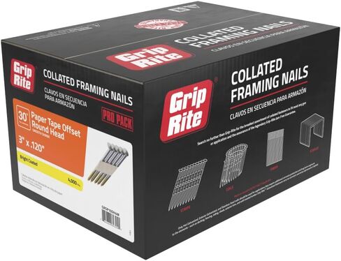 Grip-Rite 3 بوصة × 0.120 بوصة أظافر ساق ناعمة لامعة 30 درجة (4000 لكل عبوة) in Kuwait