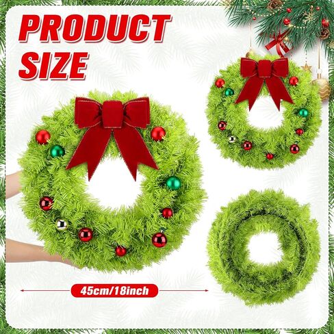 KnitGrip 23.63 بوصة اكاليل عيد الميلاد الخضراء الليمونية للباب الأمامي اكليلا من الزهور الاصطناعية مع كرة عيد الميلاد القوس الأخضر زينة عيد الميلاد للخارجية في الأماكن المغلقة وطاولة الحائط ديكور المنزل in Saudi Arabia