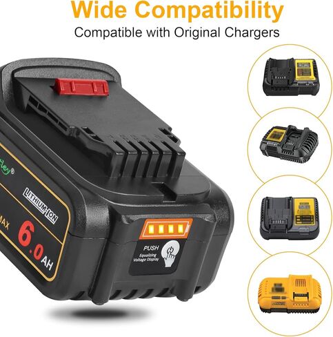 بطارية بديلة من Waitley 2Pack 20V 6.0A متوافقة مع أدوات الطاقة اللاسلكية من سلسلة Dewalt DCB200 DCD DCF DCG (غير مصنوعة في ديوالت) in Kuwait