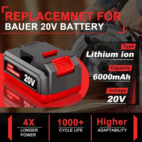 20V Replacement for Bauer 20V Battery 6.0 Ah 1701C-B 1702C-B 1907C-B 2108C-B 2109C-B, ‎20V MAX Lithium-Ion Battery Compatible with 20 Volt Cordless Power Tools, for Bauer Battery in Kuwait