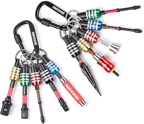 Geinxurn 21Pcs Bit Holder Key Chain, 1/4" Hex Shank One Handed Quick Change&Release Extension Bit Organizer with Drill Extension&Step Drill,Impact Screwdriver Bits, Sockets Adapter for Outdoor Work in Kuwait