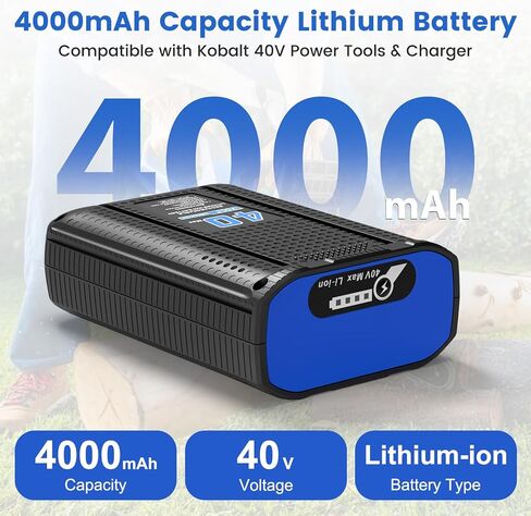 استبدال بطارية Kobalt 40V 4.0Ah 1Pack مع طقم شاحن، محطة لشواحن البطاريات 40V Max KRC60-06، KRC40-06، KRC840-03، متوافقة مع أدوات الطاقة اللاسلكية Kobalt 40V in Kuwait