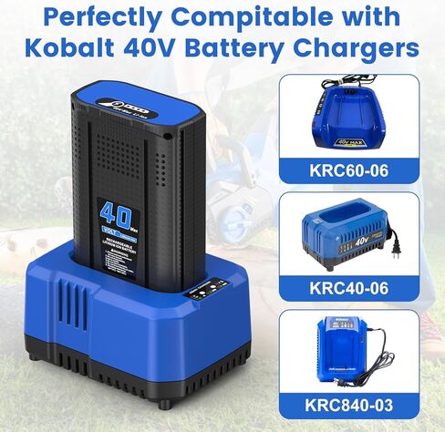 Replacement for Kobalt 40V Battery 4.0Ah 1Pack with Charger Kit, Station for 40V Max Battery Chargers KRC60-06, KRC40-06, KRC840-03, Compatible with Kobalt 40V Cordless Power Tools in Kuwait