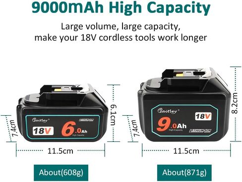 بطارية بديلة من waitley 18 فولت 9.0 أمبير متوافقة مع بطارية ماكيتا 18 فولت BL1890 BL1830 BL1840 BL1850 BL1860 أدوات بطارية ليثيوم أيون مع مؤشر LED (غير مصنوعة في ماكيتا) in Kuwait