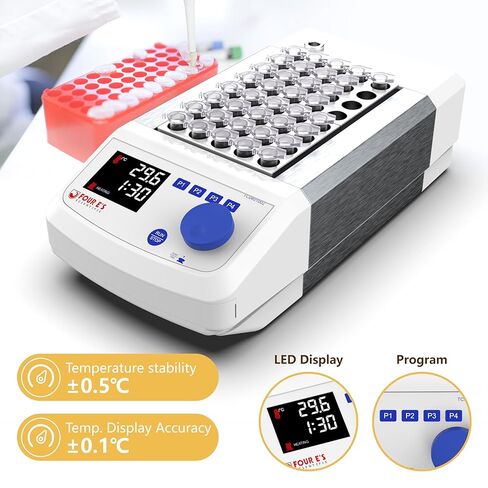 4E's USA Dry Bath Incubator - Single Block Programmable Lab Dry Bath Incubator, Digital Dry Block Incubator Heater with External Temperature Sensor, Max 150° C - Blocks not Included in Saudi Arabia