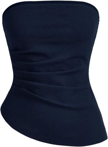 GORGLITTER Women's Pleated Strapless Tube Top Asymmetrical Hem Ruched Bandeau Shirts Going Out Tops in Saudi Arabia