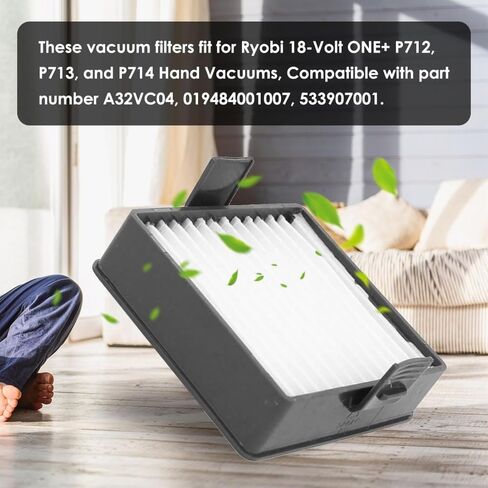 4 قطع فلتر A32VC04 متوافق مع مكنسة كهربائية يدوية Ryobi P712، P713، P714K 18V، الجزء A32VC04، 019484001007، 533907001 in Kuwait