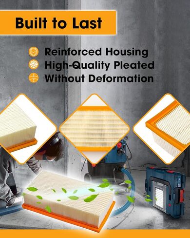 Flat HEPA Filter Replace VF130H Fit for Bosch Dust Extractors VAC090 & VAC140 Series, High-Efficiency Filter for Jobsite & Workshop, 1-Pack Only for Dry-Vacuuming Easy to Install in Kuwait