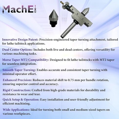 نظام الخراطة المستدقة الحاصل على براءة اختراع من MachEl Design للمخرطة الخلفية مع خيارات المركز الحي والميت (Morse Taper MT2) in Kuwait