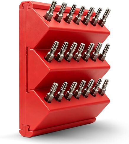 1/4 Hex Bit Organizer, 21 Hole Drill Bit Holder, 45° Angled Modular Interlocking Expandable, Wall & Pegboard Mount Screwdriver Router Bit Storage, No Drop Bit Holder for Garage Workshop Storage Red in Kuwait