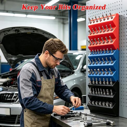 1/4 Hex Bit Organizer, 21 Hole Drill Bit Holder, 45° Angled Modular Interlocking Expandable, Wall & Pegboard Mount Screwdriver Router Bit Storage, No Drop Bit Holder for Garage Workshop Storage Red in Kuwait