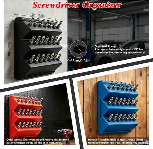 1/4 Hex Bit Organizer, 21 Hole Drill Bit Holder, 45° Angled Modular Interlocking Expandable, Wall & Pegboard Mount Screwdriver Router Bit Storage, No Drop Bit Holder for Garage Workshop Storage Red in Kuwait