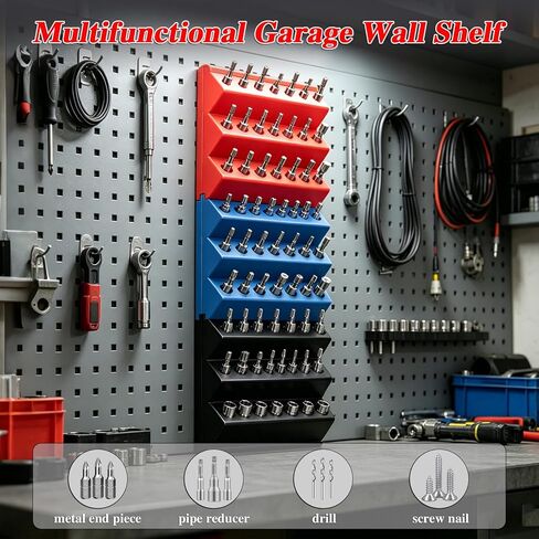 1/4 Hex Bit Organizer, 21 Hole Drill Bit Holder, 45° Angled Modular Interlocking Expandable, Wall & Pegboard Mount Screwdriver Router Bit Storage, No Drop Bit Holder for Garage Workshop Storage Red in Kuwait