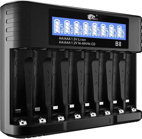 IMREN AA AAA Battery Charger, AA Battery Charger for 1.2V NiMH/NiCD 1.5V Lithium Battery, 5V 2A Type-C Fast 8 Bay LCD Display Rechargeable AAA Batteries Charger in Kuwait