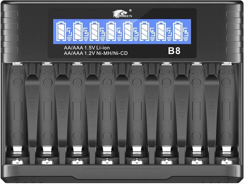 IMREN AA AAA Battery Charger, AA Battery Charger for 1.2V NiMH/NiCD 1.5V Lithium Battery, 5V 2A Type-C Fast 8 Bay LCD Display Rechargeable AAA Batteries Charger in Kuwait