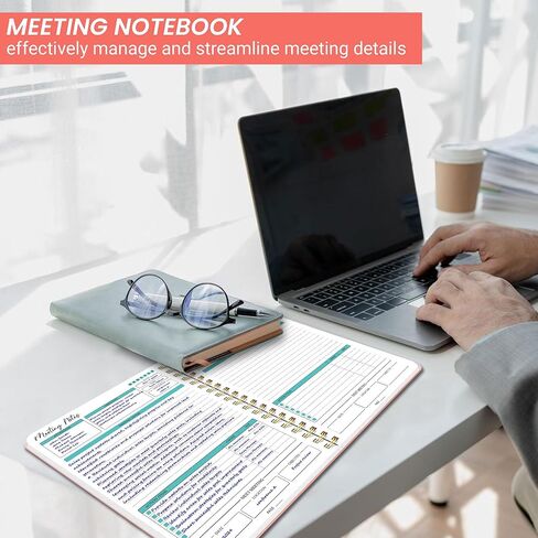 Meeting Notebook for Work - دفتر منظم العمل مع عناصر الإجراء ، دفتر ملاحظات لقضاء الملاحظات ، أخذ 7.5 "x10" مخطط المشروع للرجال والنساء ، الأسود in Saudi Arabia