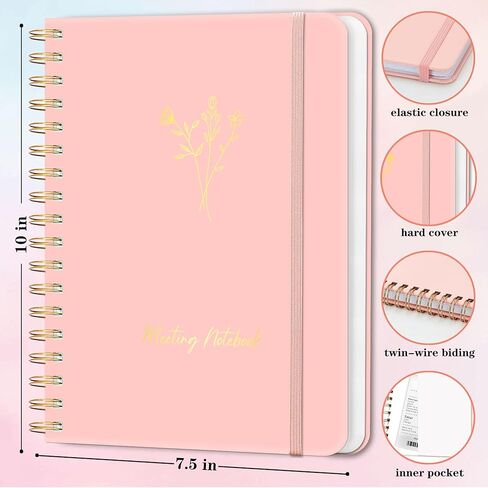 Meeting Notebook for Work - دفتر منظم العمل مع عناصر الإجراء ، دفتر ملاحظات لقضاء الملاحظات ، أخذ 7.5 "x10" مخطط المشروع للرجال والنساء ، الأسود in Saudi Arabia