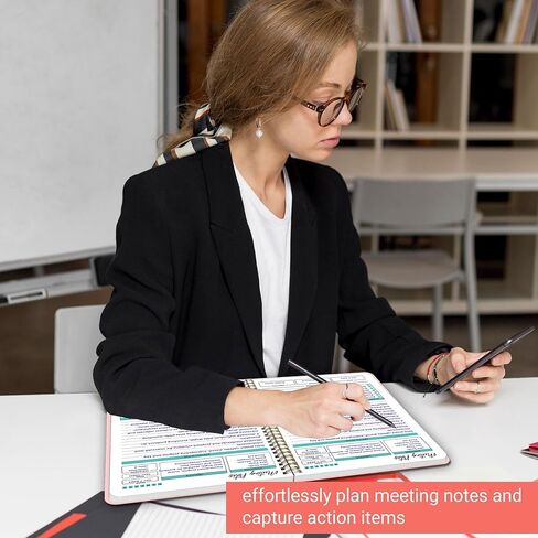 Meeting Notebook for Work - دفتر منظم العمل مع عناصر الإجراء ، دفتر ملاحظات لقضاء الملاحظات ، أخذ 7.5 "x10" مخطط المشروع للرجال والنساء ، الأسود in Saudi Arabia