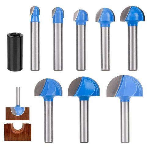 8pcs Cove Box Router Bit Set, 1/4" Shank Round Nose Core Box Router Bits with Conversion Shank, 1/4" to 1" Cutting Diameter Woodworking Tool for Juice Grooves and Coves Cutting in Kuwait