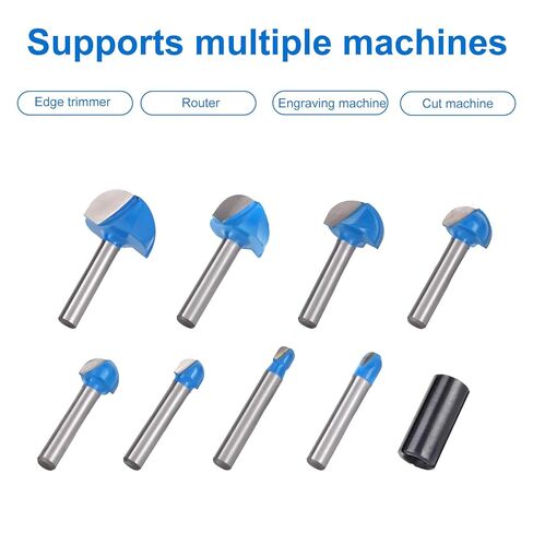 8pcs Cove Box Router Bit Set, 1/4" Shank Round Nose Core Box Router Bits with Conversion Shank, 1/4" to 1" Cutting Diameter Woodworking Tool for Juice Grooves and Coves Cutting in Kuwait