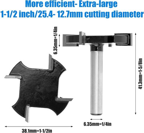 CNC Spoilboard Surfacing Router Bit, 1/4 Shank Slab Flattening Router Bit 4 Wings Carbide 1-1/2 Inch Cutting Diameter Woodworking Tool for Wood Surface Planing in Kuwait