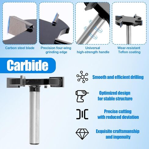 CNC Spoilboard Surfacing Router Bit, 1/4 Shank Slab Flattening Router Bit 4 Wings Carbide 1-1/2 Inch Cutting Diameter Woodworking Tool for Wood Surface Planing in Kuwait