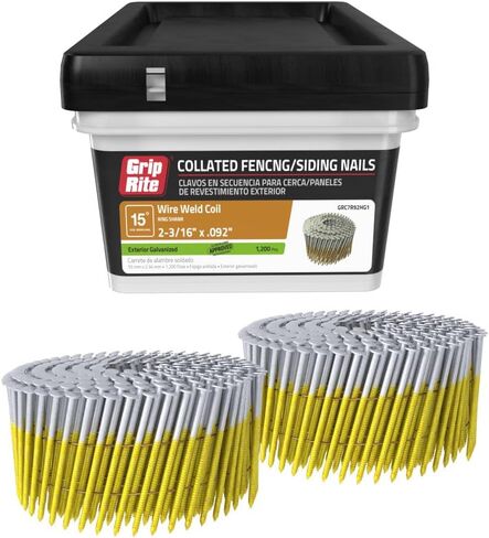 Grip-Rite 15 Degree Wire Collated Coil Siding and Fencing Nails - Exterior Galvanized Nails for Wood-To-Wood Applications - 2-3/16" x .092-1200 Count - GRC7R92HG1 in Kuwait