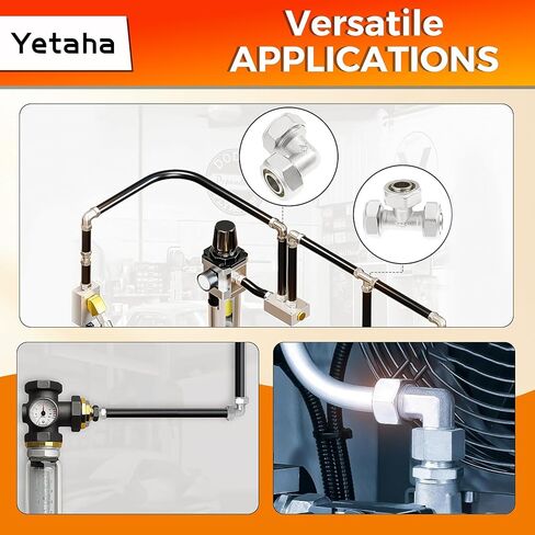 Yetaha 2PCS 3/4" Tee Air Piping Fittings, Brass Nickel-Plated Surface, Air Line Fittings for Shop Garage Compressed Air Tube System 200PSI Working Pressure in Kuwait