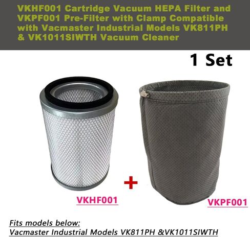 1 حزمة Amigriki VKHF001 خرطوشة فلتر HEPA للمكنسة الكهربائية و1 حزمة VKPF001 مرشح مسبق مع مشبك متوافق مع نماذج Vacmaster الصناعية VK811PH وVK1011SIWTH ملحقات المكنسة الكهربائية in Kuwait