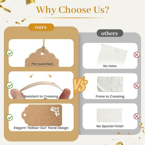 Koogel 100pcs Kraft Paper Tags ، علامات مع سلسلة ، لحفلات الحفلات علامات الهدايا لحفل الزفاف ، دش الطفل ، دش الزفاف in Saudi Arabia