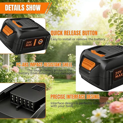 Replacement for Worx Battery 20V 6.5Ah - High Capacity Lithium-Ion Battery Pack Compatible with Worx 20V Series Tools in Kuwait