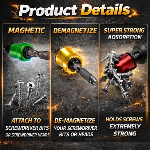 3PCS Magnetic Tool Ring for Screwdriver & Drill, Anti-Slip Screw Holder for Mechanics, Carpenters, DIY & Home Repair in Kuwait
