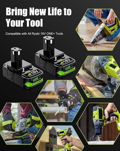 2 عبوات 3.8 أمبير بديلة لبطارية Ryobi 18 فولت مع مجموعة شاحن، وبطارية ليثيوم أيون 18 فولت ومجموعة شاحن متوافقة مع بطارية Ryobi 18 فولت واحد + P102 P103 P105 P107 P108 P109 P117 P118 PBP004 in Kuwait
