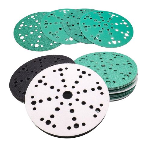 6 Inch Foam Pads & Sanding Discs Kit, Hook and Loop Tear-Resistant 49 Hole Film Sandpaper 40-320 Grit for Auto Body Metal Wood, Compatible with Festool ETS 150 Orbital Sanders - 42 Pack in Kuwait