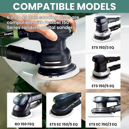 6 Inch Foam Pads & Sanding Discs Kit, Hook and Loop Tear-Resistant 49 Hole Film Sandpaper 40-320 Grit for Auto Body Metal Wood, Compatible with Festool ETS 150 Orbital Sanders - 42 Pack in Kuwait