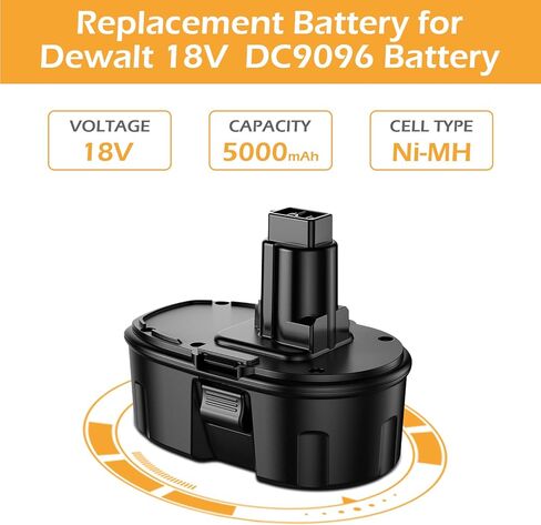 2Pack 5000mAh Replacement for Dewalt 18V Battery Ni-Mh Compatible with DC9098 DC9096 DC9099 DC970 DW9095 DW9096 DE9039 DE9095 DE9096 DE9098 DW9098 DW9099 Cordless Power Tools in Kuwait