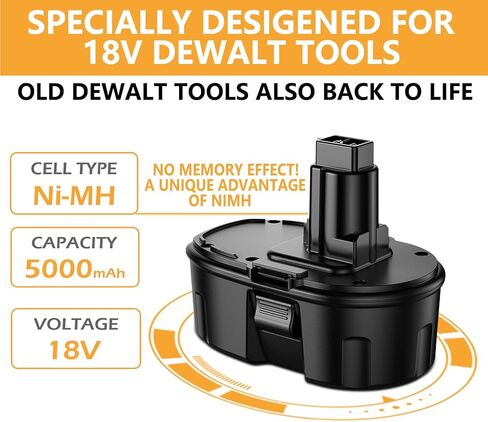 2Pack 5000mAh Replacement for Dewalt 18V Battery Ni-Mh Compatible with DC9098 DC9096 DC9099 DC970 DW9095 DW9096 DE9039 DE9095 DE9096 DE9098 DW9098 DW9099 Cordless Power Tools in Kuwait