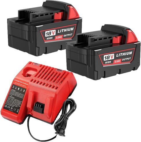 2 Packs 8000mAh 18 Volt Lithium ion Replacement for Milwaukee 18V Battery 8Ah High Output Compatible with Milwaukee 18 Volt Batteries 48-11-1880 48-11-1865 48-11-1862 48-11-1852 48-11-1850 (Black) in Kuwait