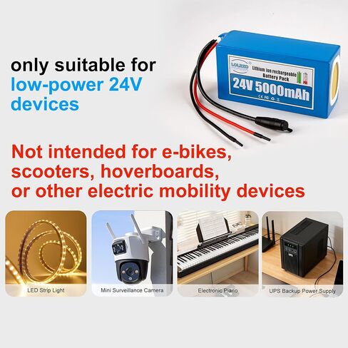 24V 5Ah Lithium Ion Battery Pack with Charger, Rechargeable Li-ion Battery with Bare Wire & DC Plug for DIY Bluetooth Speaker, Amplifier, LED Strip and Other Low-Power 24V Devices in Kuwait
