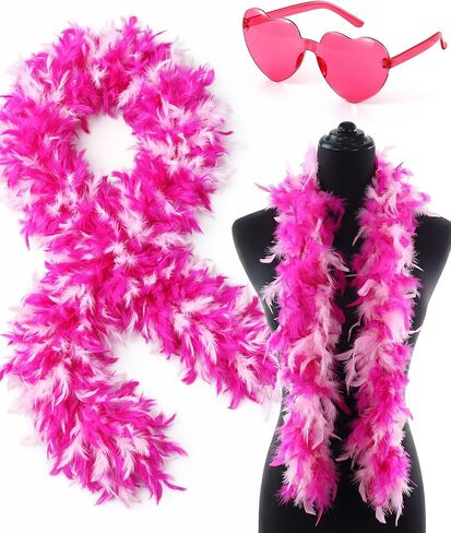 6 Pcs 6.6 ft Turkey Chandelle Feather Boa for Women for Dancing with Heart Rimless Sunglasses Halloween Christmas Decor (Multi Color) in Kuwait