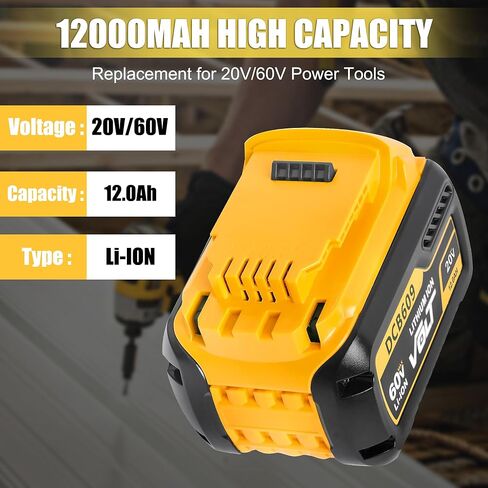 2-Pack 12.0Ah Replacement Battery for DeWalt FlexVolt 20V/60V Max – Compatible with DCB606, DCB609, DCB612, DCB200, DCB205, DCB206 – High Capacity Lithium-Ion Batteries for Cordless Power Tools in Saudi Arabia
