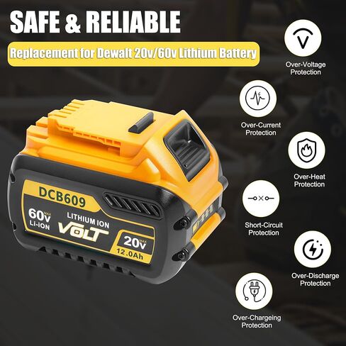 2-Pack 12.0Ah Replacement Battery for DeWalt FlexVolt 20V/60V Max – Compatible with DCB606, DCB609, DCB612, DCB200, DCB205, DCB206 – High Capacity Lithium-Ion Batteries for Cordless Power Tools in Saudi Arabia