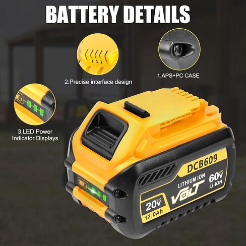 2-Pack 12.0Ah Replacement Battery for DeWalt FlexVolt 20V/60V Max – Compatible with DCB606, DCB609, DCB612, DCB200, DCB205, DCB206 – High Capacity Lithium-Ion Batteries for Cordless Power Tools in Saudi Arabia