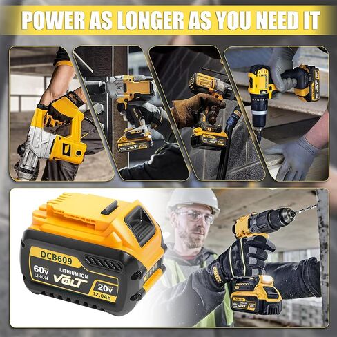 2-Pack 12.0Ah Replacement Battery for DeWalt FlexVolt 20V/60V Max – Compatible with DCB606, DCB609, DCB612, DCB200, DCB205, DCB206 – High Capacity Lithium-Ion Batteries for Cordless Power Tools in Saudi Arabia