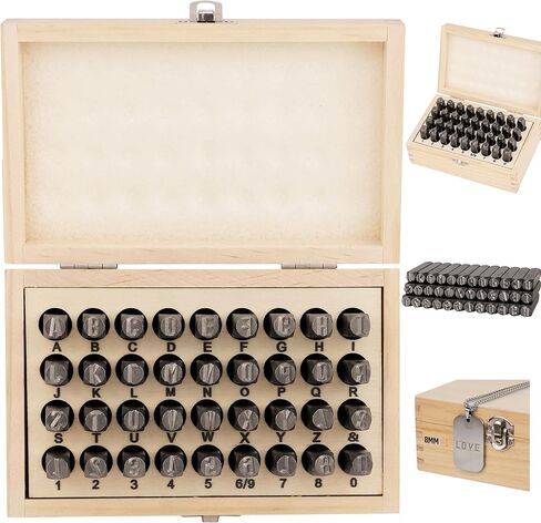 HORUSDY 37-Piece Number and Letter Stamp Set 1/4 (6mm) (A-Z & 0-9 + Stars) Punch Perfect for Imprinting Metal Stamping kit, Plastic, Wood, Leather in Saudi Arabia